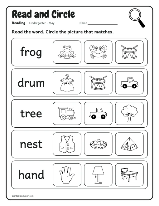 Read and Circle: kindergarten reading worksheet preview
