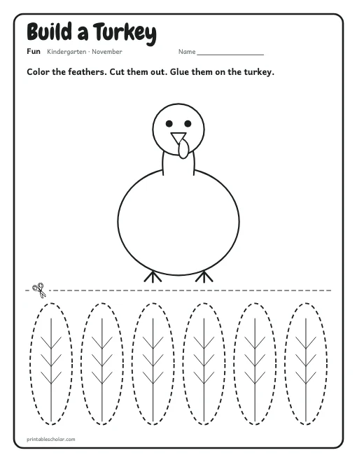 Build a Turkey: kindergarten worksheet preview