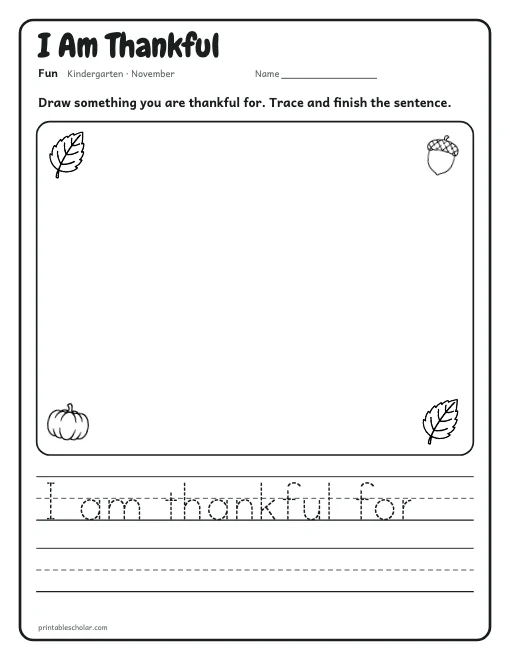 I Am Thankful: kindergarten worksheet preview