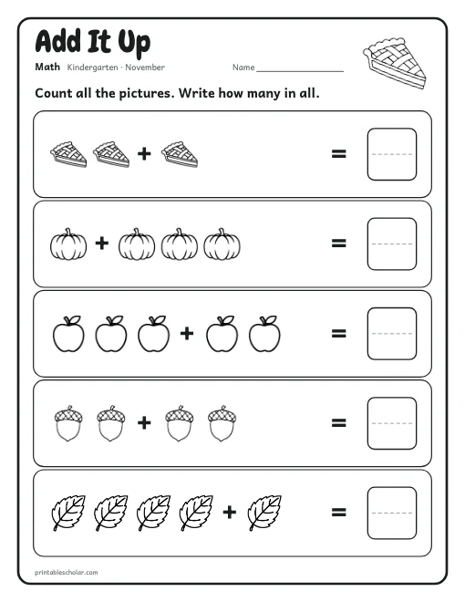 Add It Up: kindergarten math worksheet preview