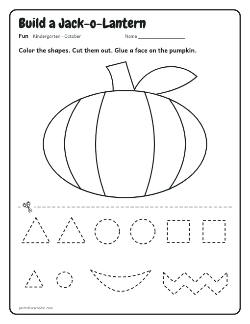 Build a Jack-o-Lantern: kindergarten worksheet preview