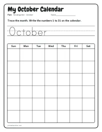My October Calendar worksheet
