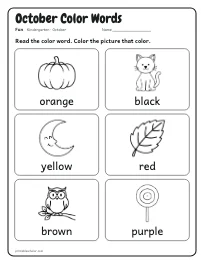 October Color Words worksheet