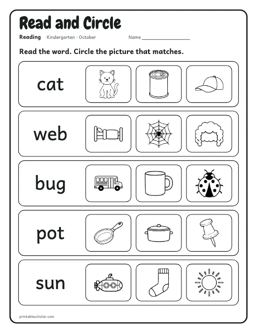 Read and Circle: kindergarten reading worksheet preview