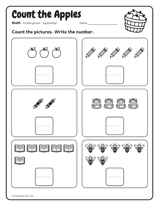 Count the Apples: kindergarten math worksheet preview