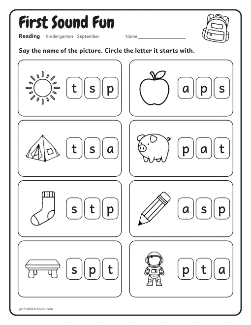 First Sound Fun: kindergarten reading worksheet preview