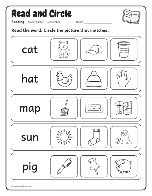 Read and Circle: kindergarten reading worksheet preview