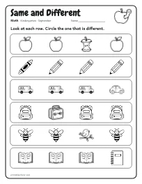 Same and Different worksheet