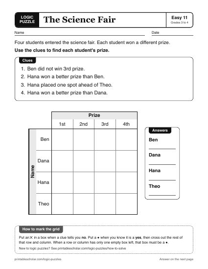 The Science Fair printable logic grid puzzle