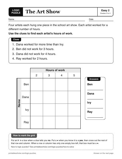 The Art Show printable logic grid puzzle