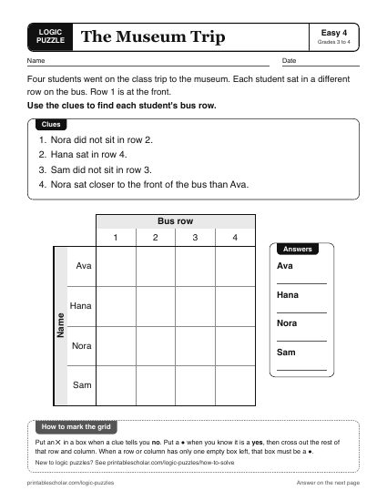 The Museum Trip printable logic grid puzzle