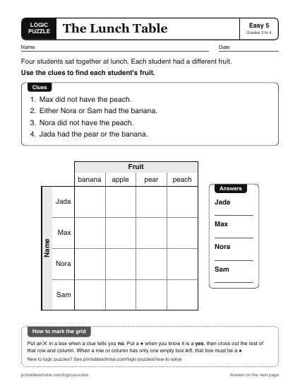 The Lunch Table printable logic grid puzzle