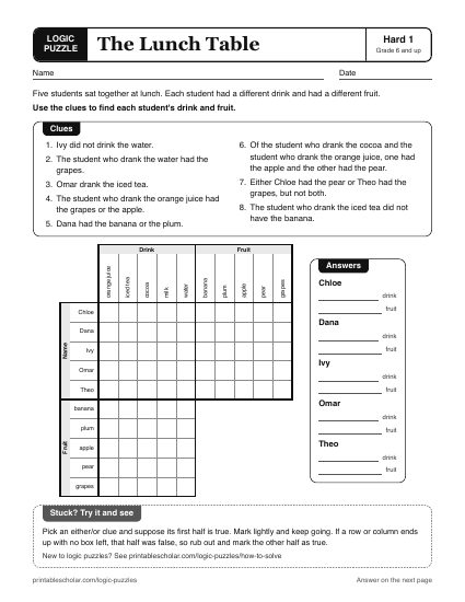 The Lunch Table printable logic grid puzzle