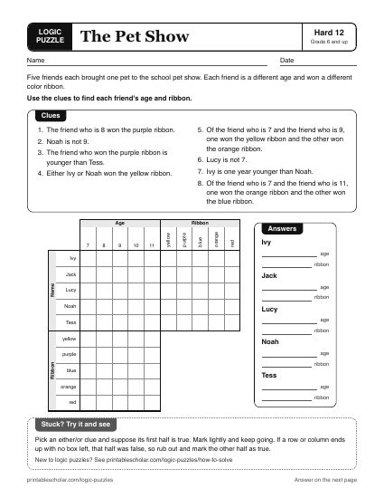 The Pet Show printable logic grid puzzle