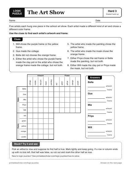 The Art Show printable logic grid puzzle