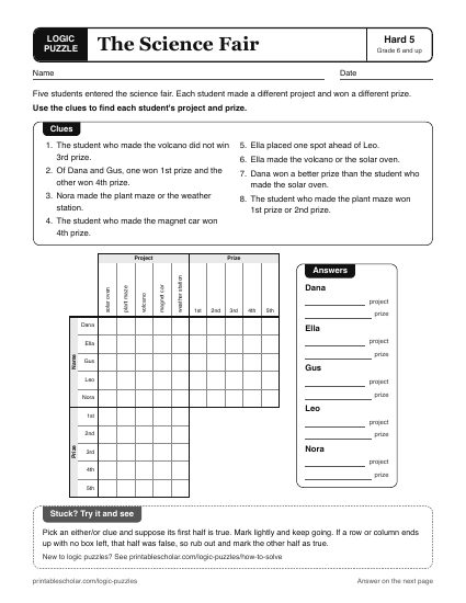 The Science Fair printable logic grid puzzle