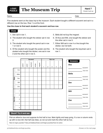 The Museum Trip printable logic grid puzzle
