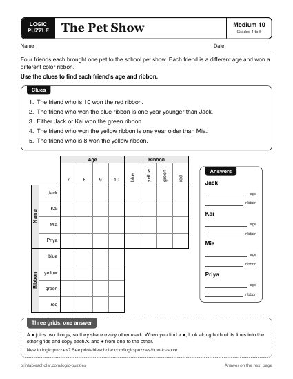 The Pet Show printable logic grid puzzle