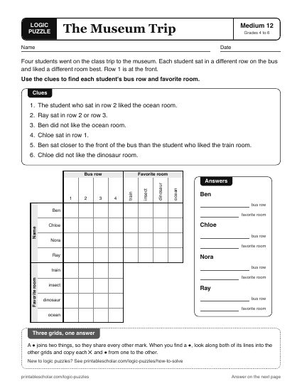 The Museum Trip printable logic grid puzzle