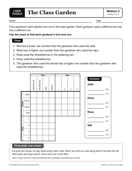 The Class Garden printable logic grid puzzle
