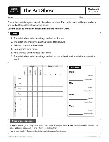 The Art Show printable logic grid puzzle