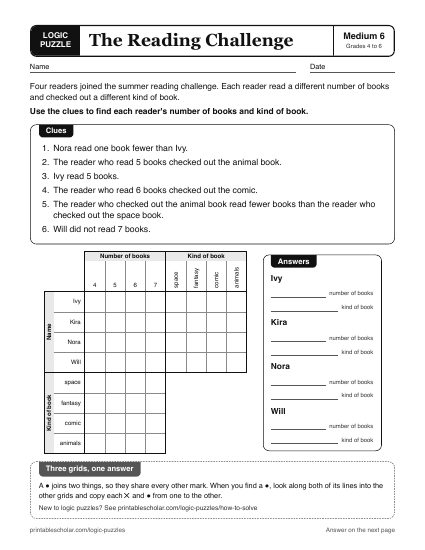 The Reading Challenge printable logic grid puzzle