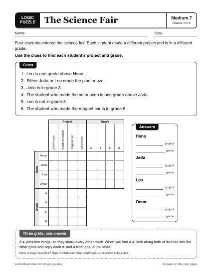 The Science Fair printable logic grid puzzle