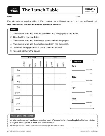 The Lunch Table printable logic grid puzzle