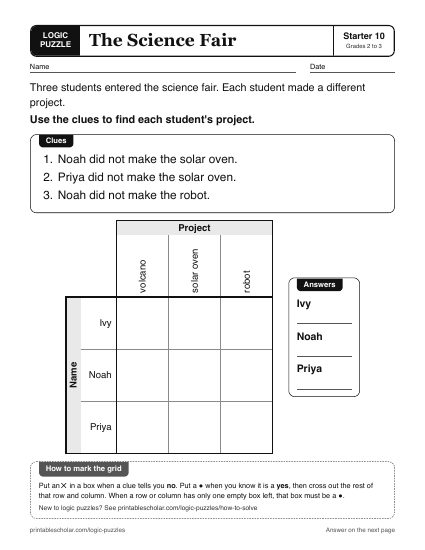 The Science Fair printable logic grid puzzle