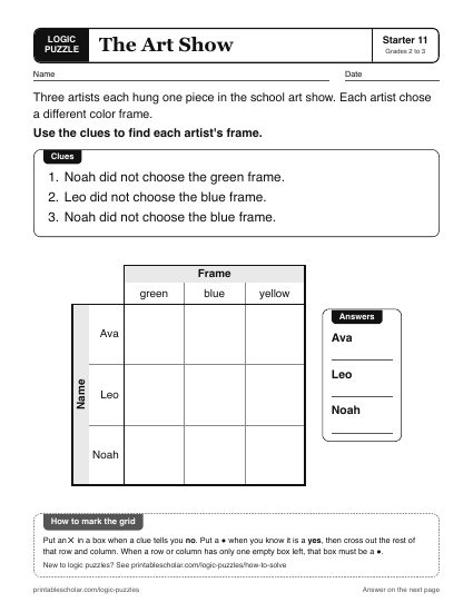 The Art Show printable logic grid puzzle