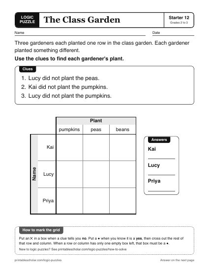 The Class Garden printable logic grid puzzle