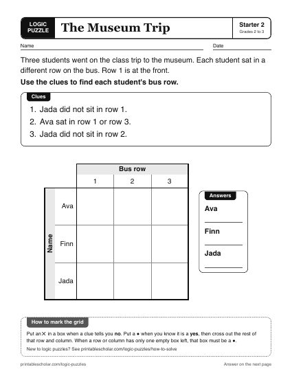 The Museum Trip printable logic grid puzzle
