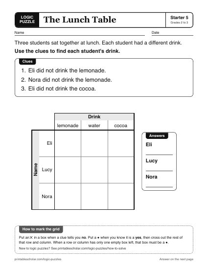 The Lunch Table printable logic grid puzzle