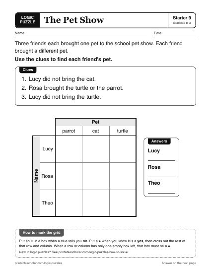The Pet Show printable logic grid puzzle