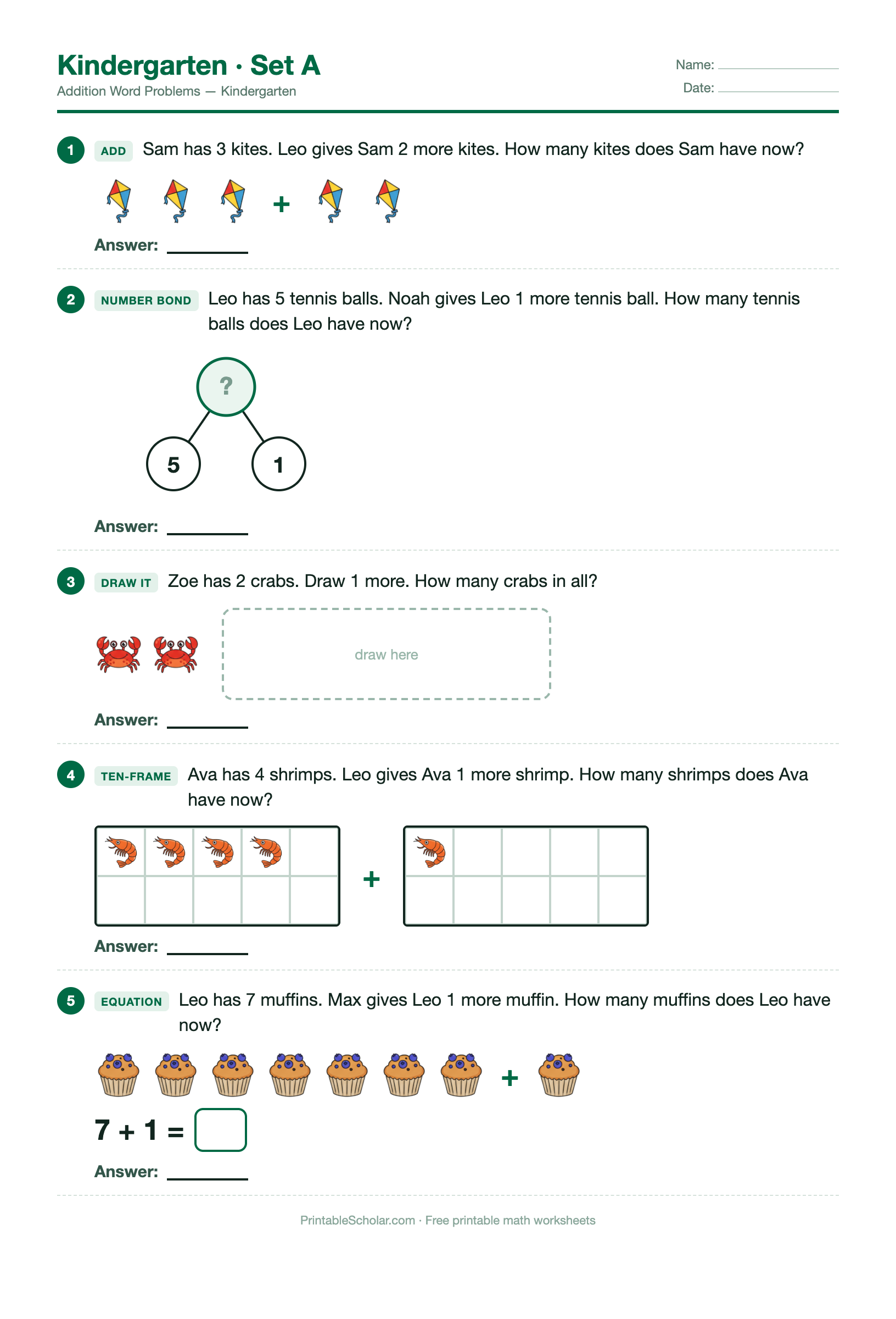 Kindergarten · Set A worksheet preview