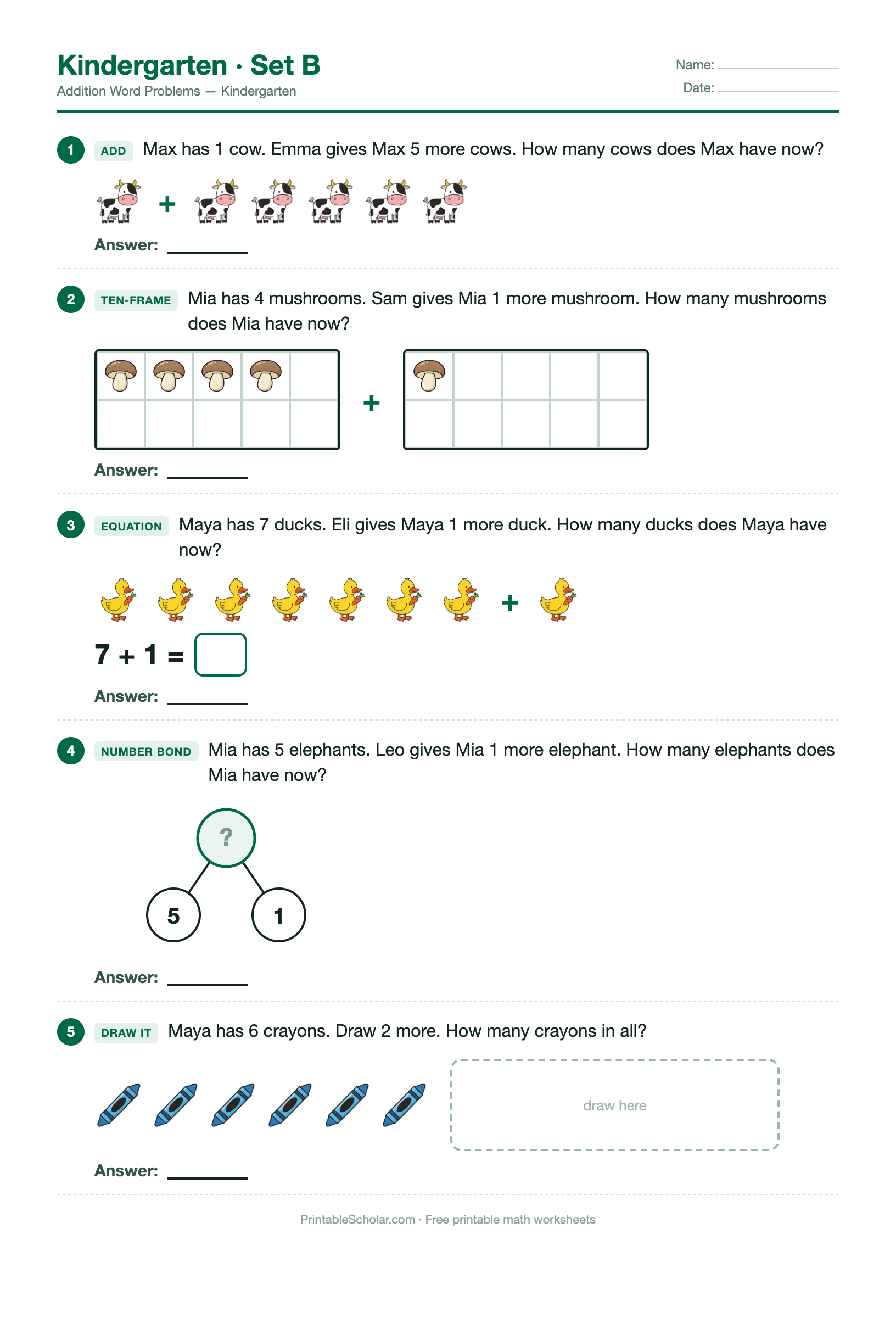 Kindergarten · Set B worksheet preview