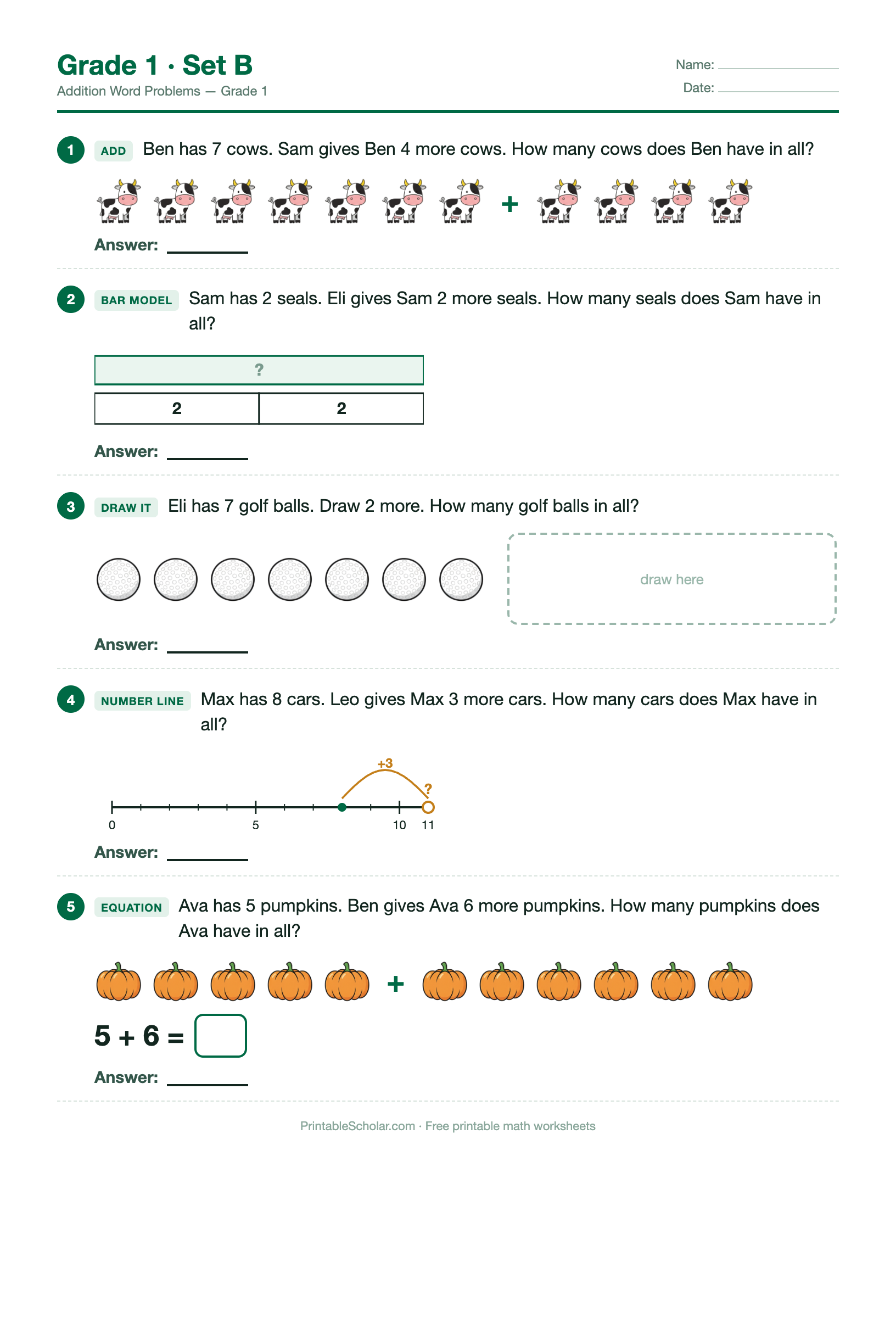 Grade 1 · Set B worksheet preview