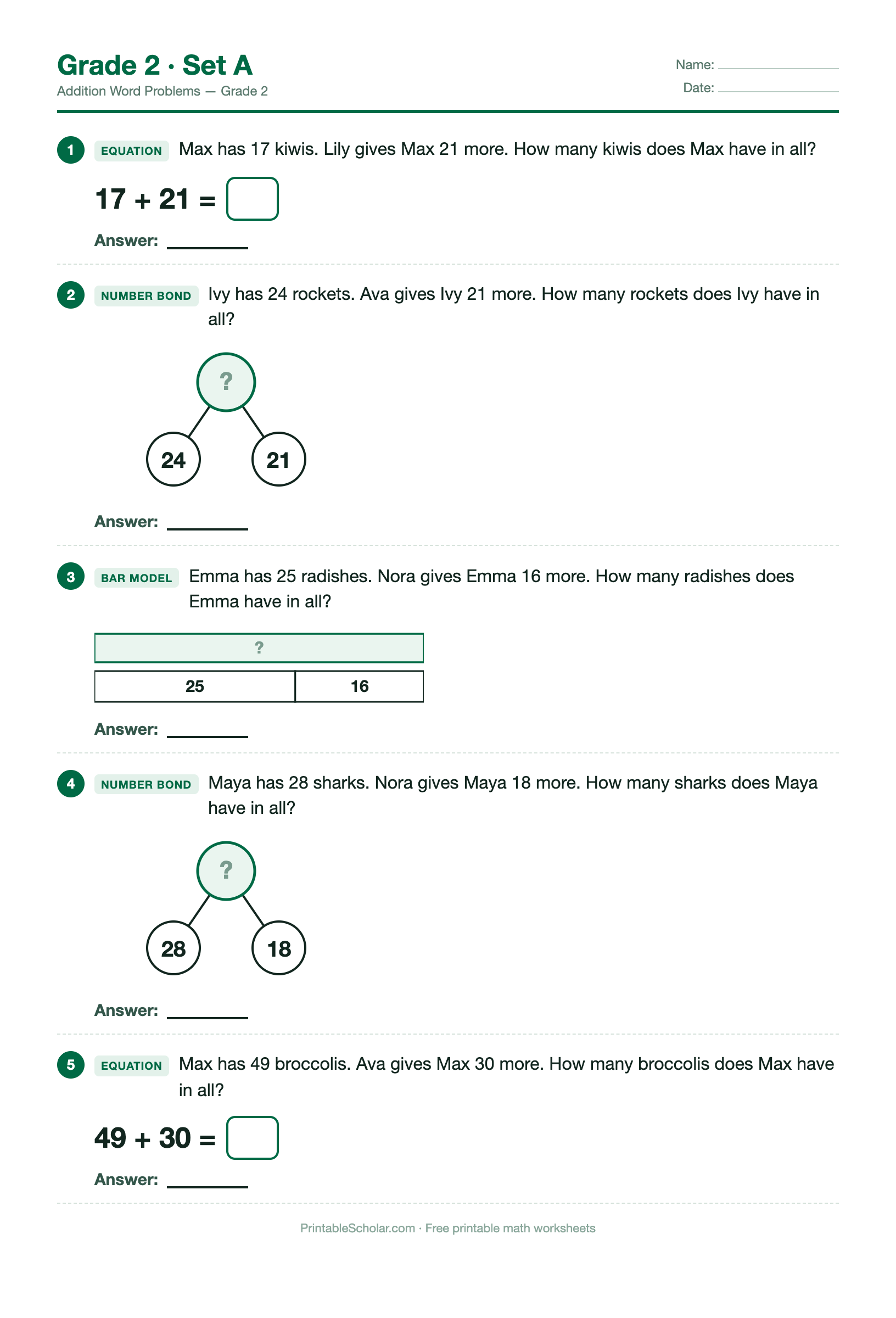 Grade 2 · Set A worksheet preview