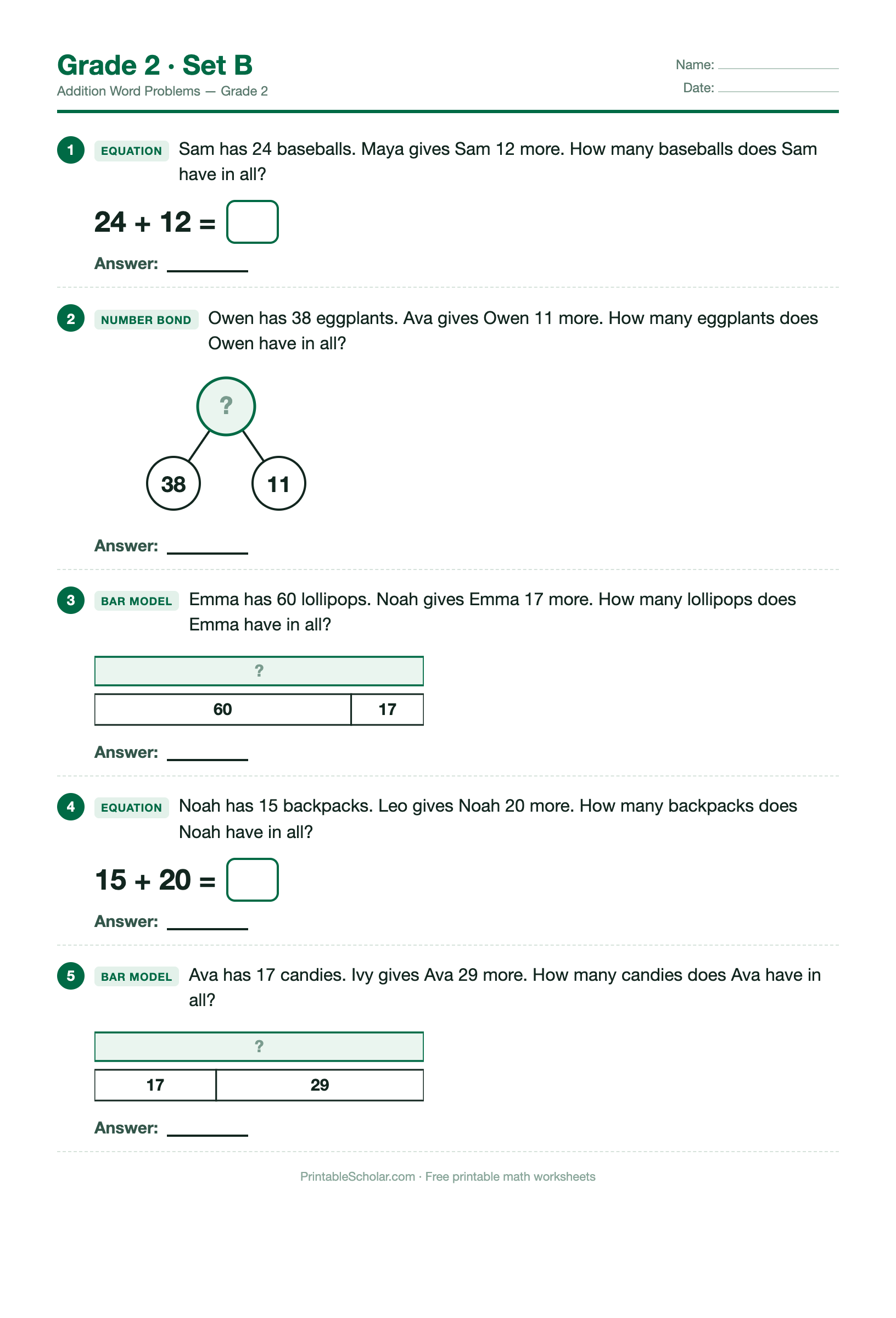 Grade 2 · Set B worksheet preview