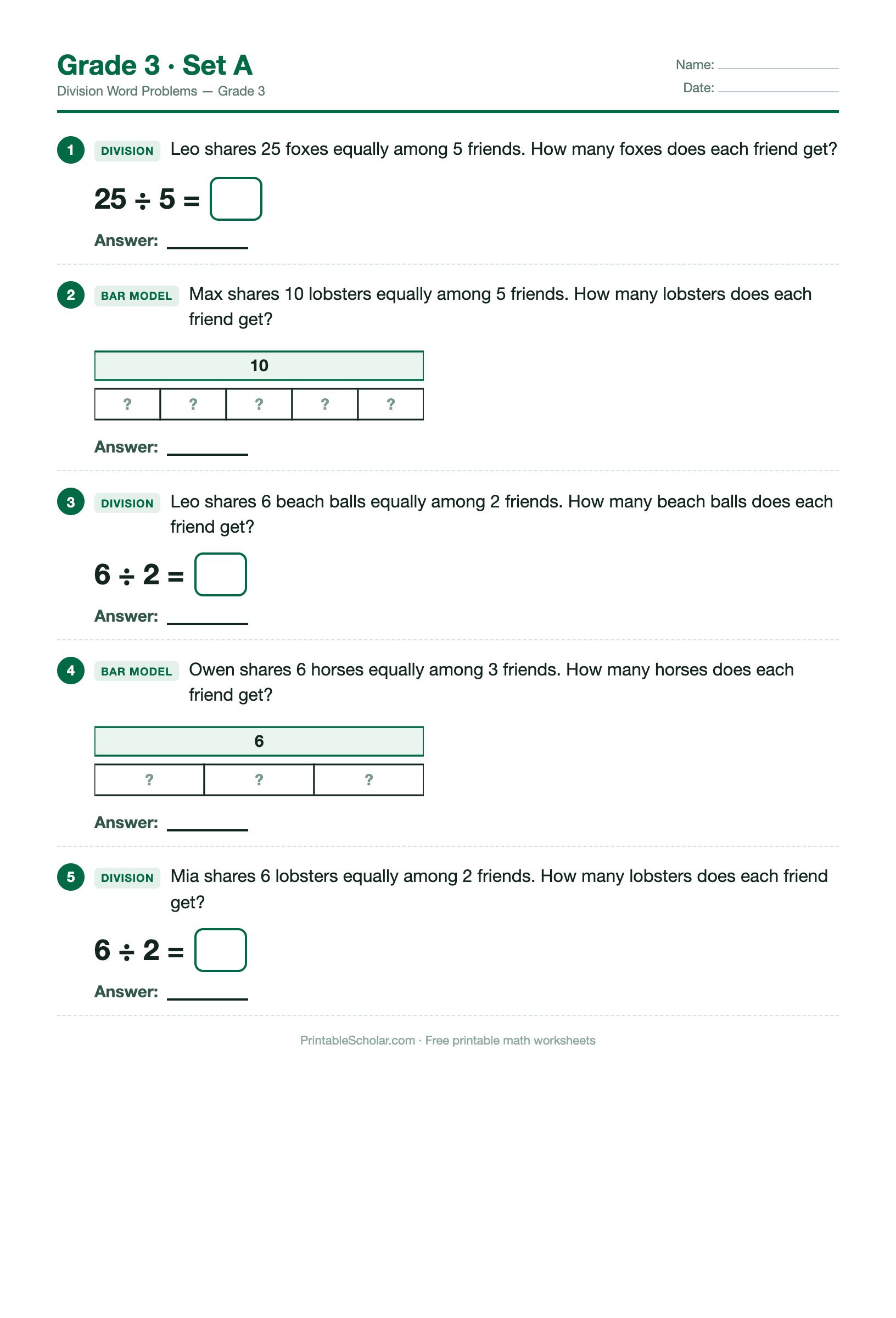 Division Grade 3 · Set A preview