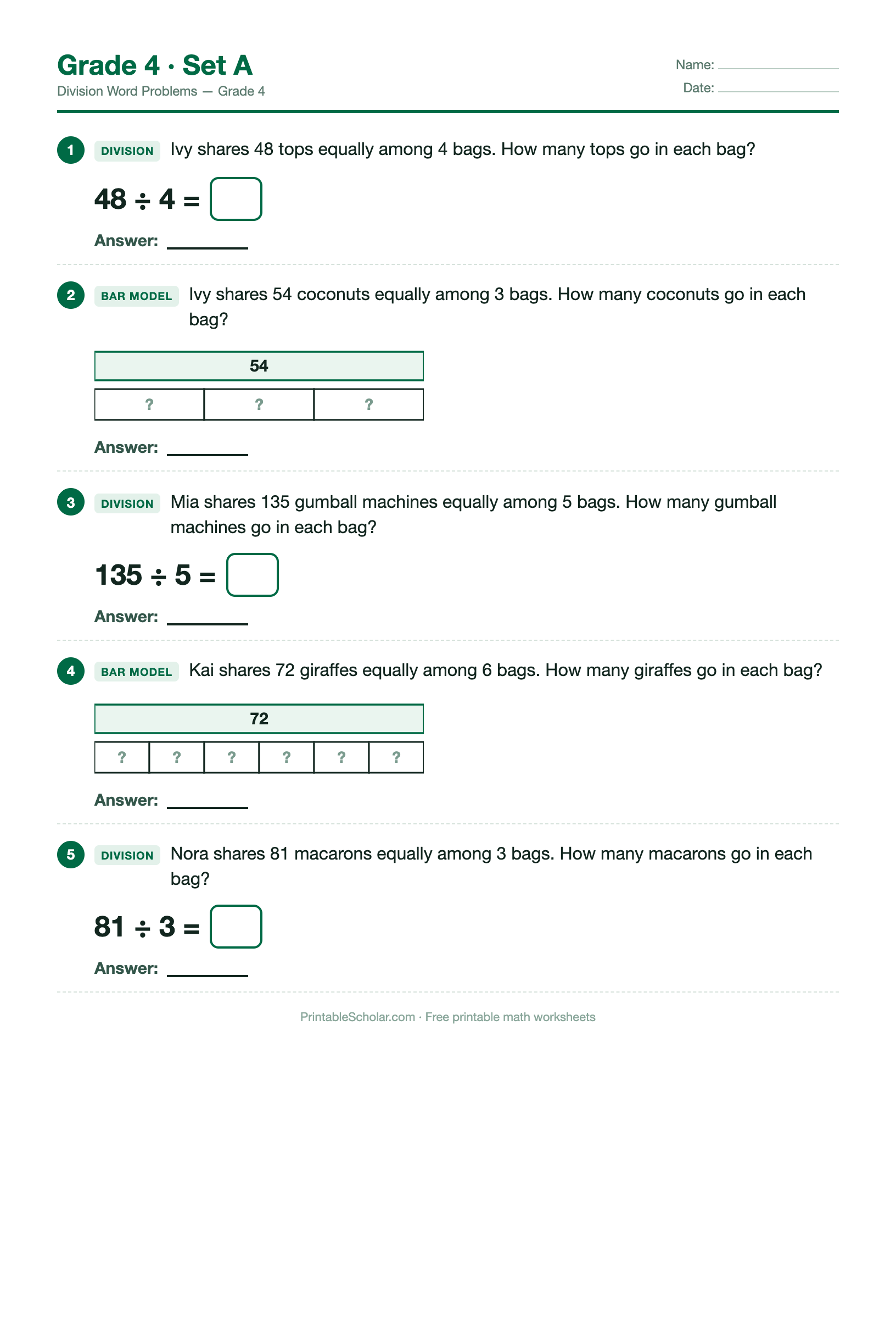 Division Grade 4 · Set A preview