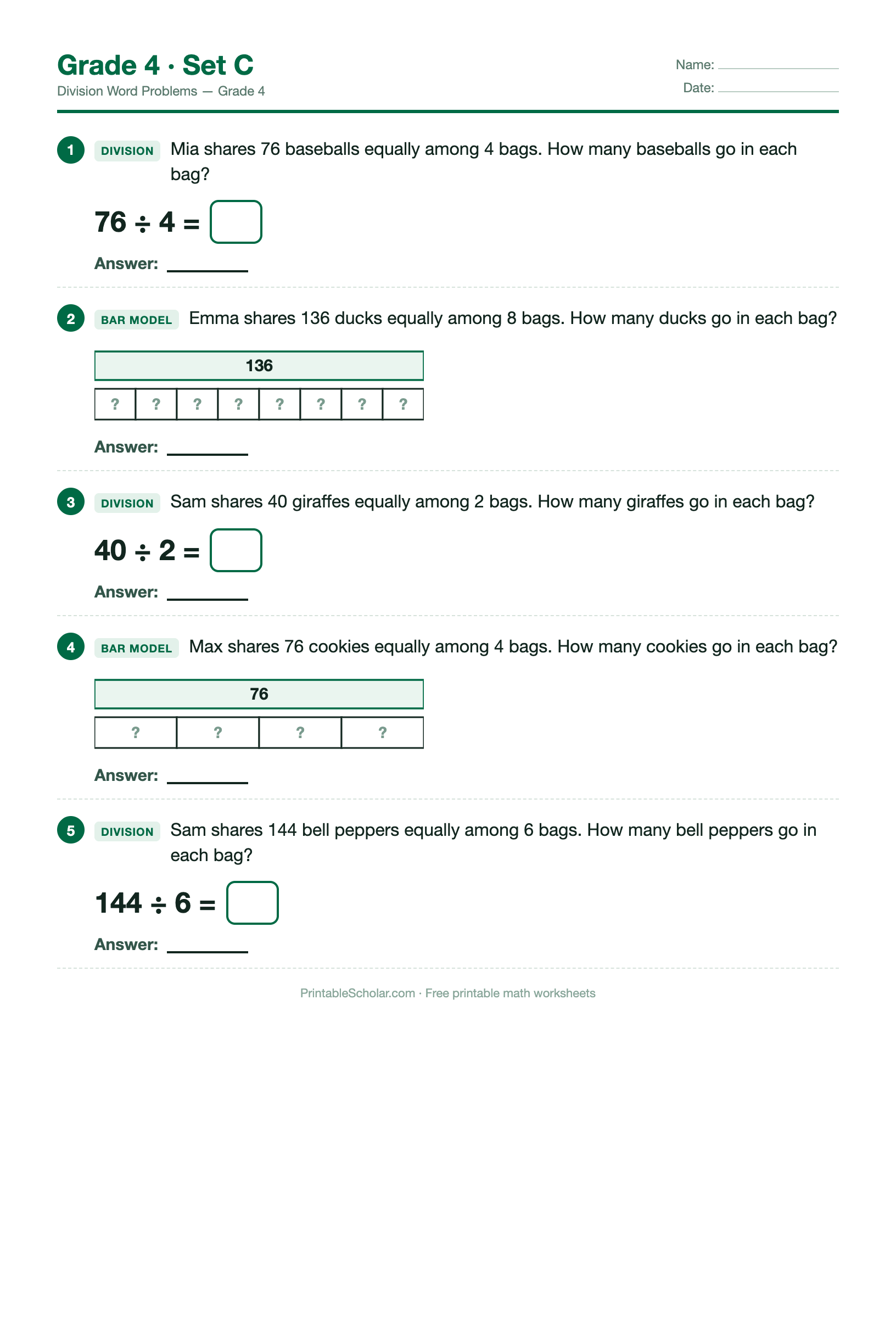 Division Grade 4 · Set C preview