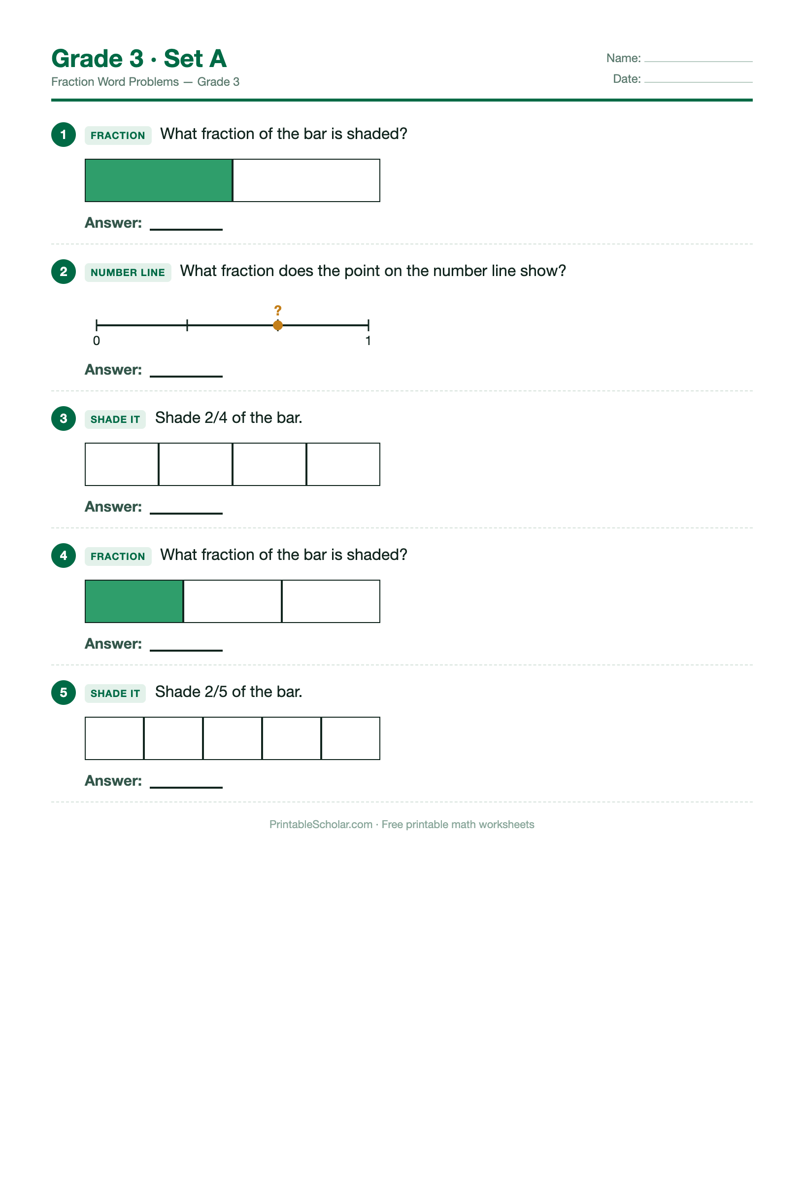 Fraction Grade 3 · Set A preview