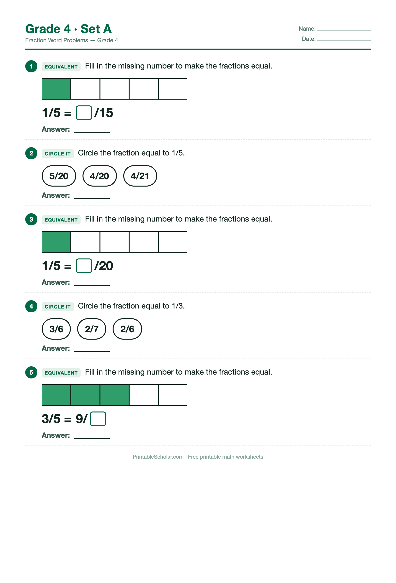 Fraction Grade 4 · Set A preview
