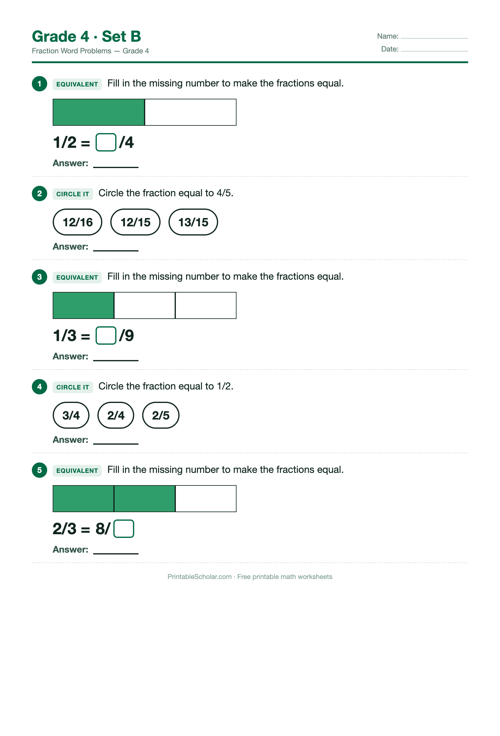 Fraction Grade 4 · Set B preview