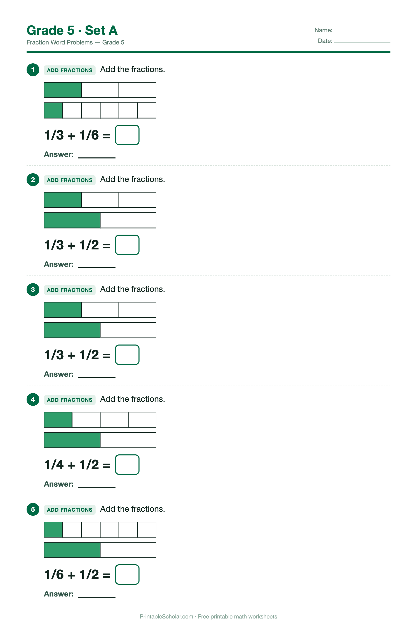 Fraction Grade 5 · Set A preview