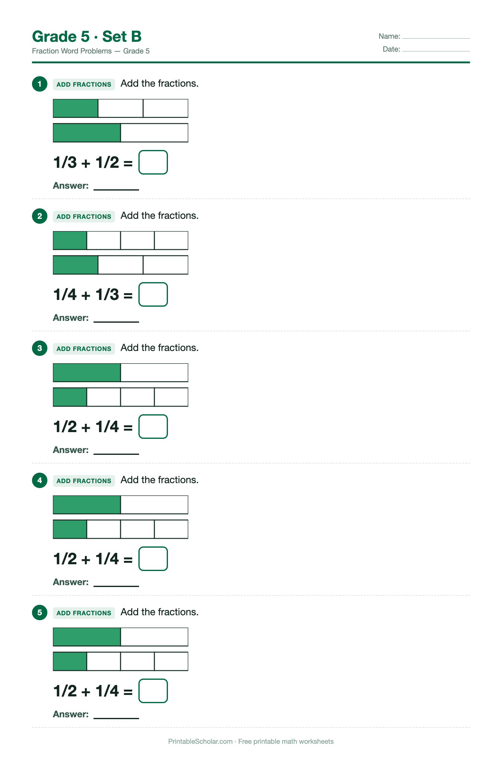Fraction Grade 5 · Set B preview