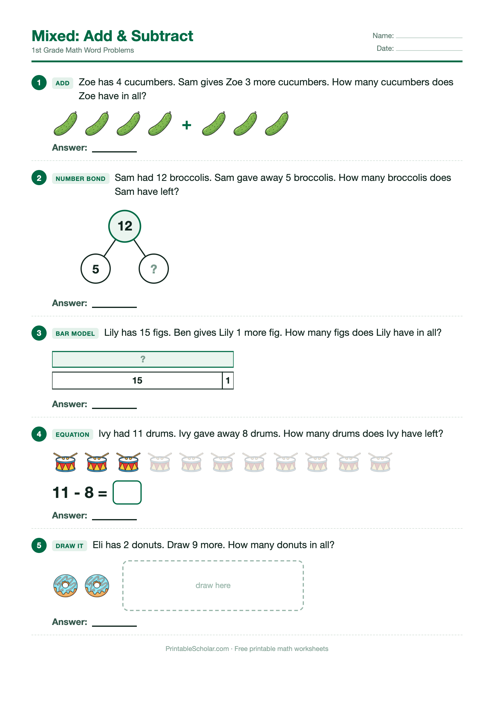 Mixed: Add & Subtract worksheet preview