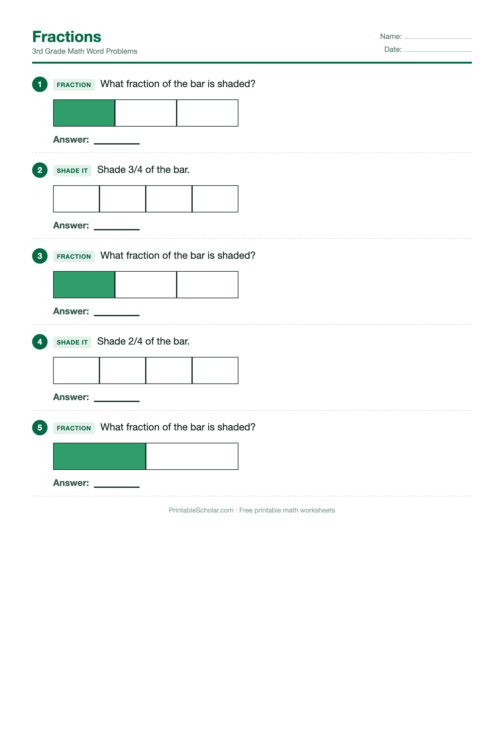 Fractions worksheet preview