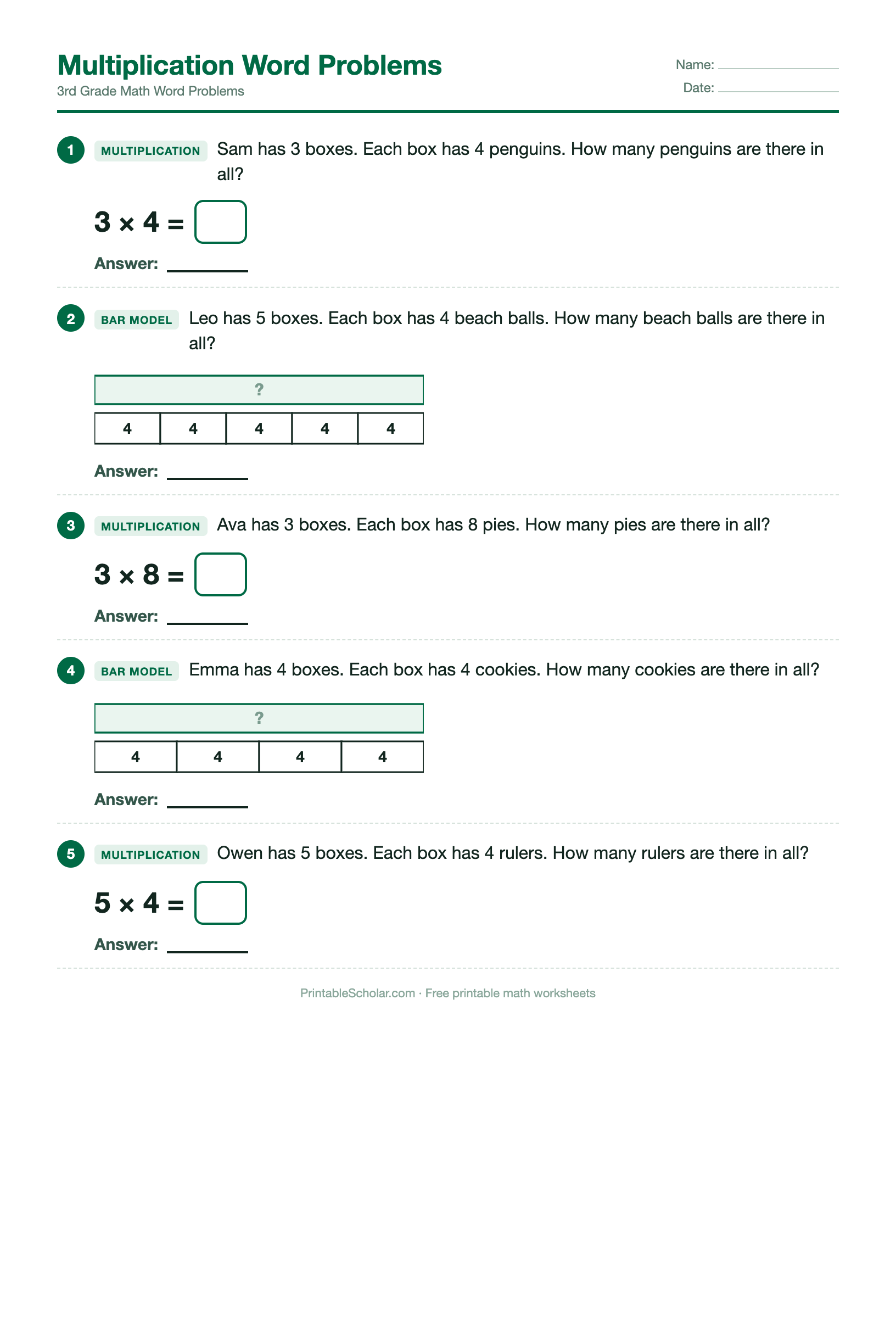 Multiplication Word Problems worksheet preview